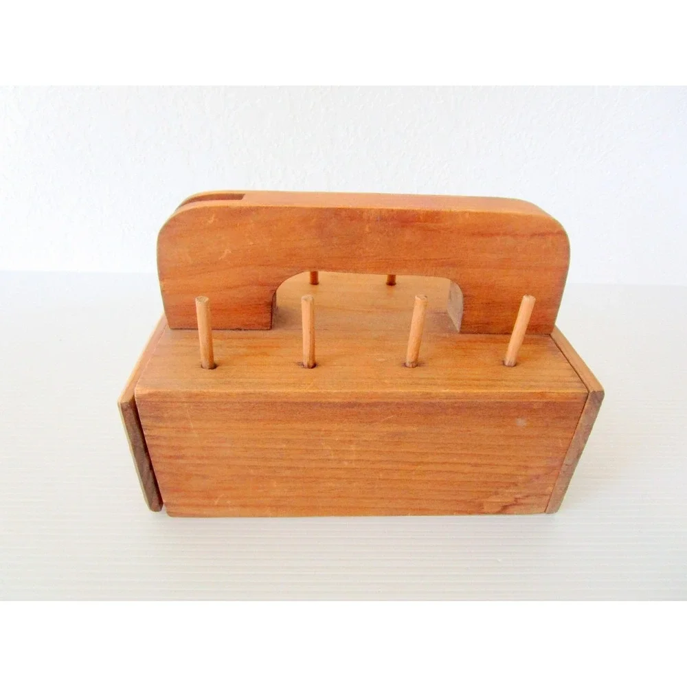 Vintage Wooden Drawer Sewing Box Organizer Spool Holders Scissors On Top Cottage